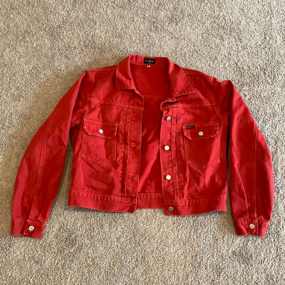 Red Cropped Guess Jean Jacket